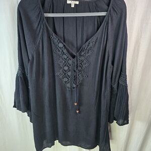 MPH collection women's boho long-sleeved top with lace size 1X in black